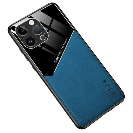 For iPhone 16 Pro Max Case Leather Coated PC+TPU Phone Back Cover - Blue