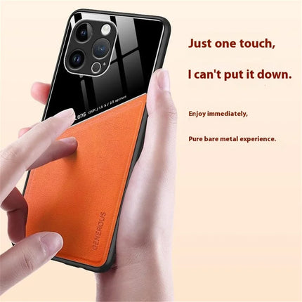 For iPhone 16 Pro Max Case Leather Coated PC+TPU Phone Back Cover