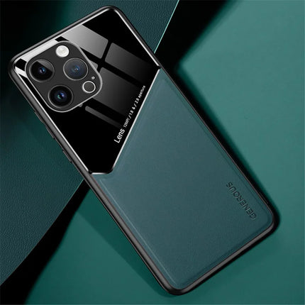 For iPhone 16 Pro Max Case Leather Coated PC+TPU Phone Back Cover