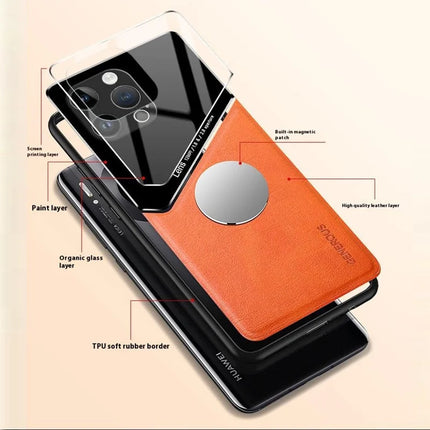 For iPhone 16 Pro Max Case Leather Coated PC+TPU Phone Back Cover