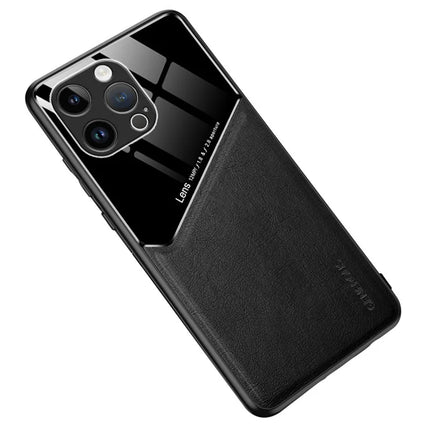 For iPhone 16 Pro Max Case Leather Coated PC+TPU Phone Back Cover - Black