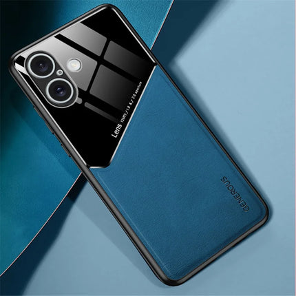 For iPhone 16 Plus Case Leather Coated PC+TPU Phone Back Cover