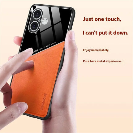 For iPhone 16 Plus Case Leather Coated PC+TPU Phone Back Cover