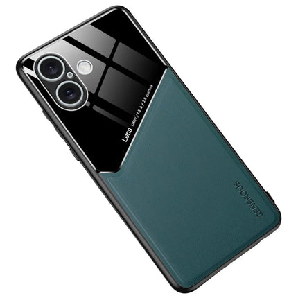 For iPhone 16 Plus Case Leather Coated PC+TPU Phone Back Cover - Green