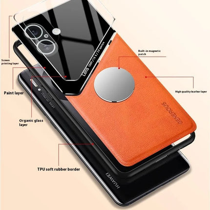 For iPhone 16 Plus Case Leather Coated PC+TPU Phone Back Cover
