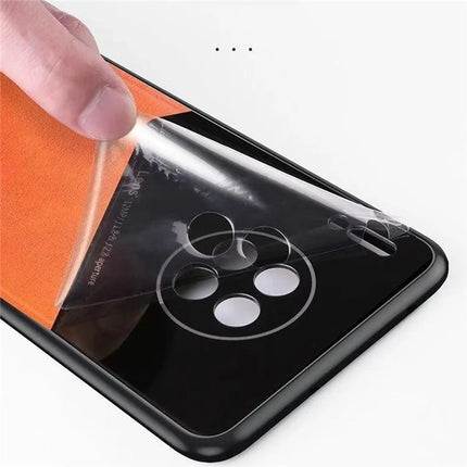 For iPhone 16 Plus Case Leather Coated PC+TPU Phone Back Cover
