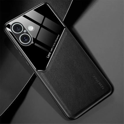 For iPhone 16 Plus Case Leather Coated PC+TPU Phone Back Cover