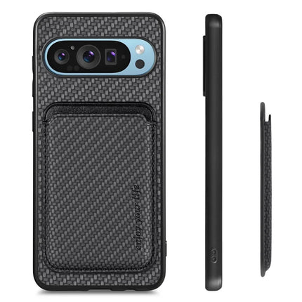 For Google Pixel 9 Pro XL Case Carbon Fiber Leather Back Cover with Detachable Card Bag