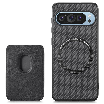 For Google Pixel 9 Pro XL Case Carbon Fiber Leather Back Cover with Detachable Card Bag