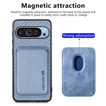 For Google Pixel 9 Pro XL Case Carbon Fiber Leather Back Cover with Detachable Card Bag