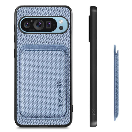 For Google Pixel 9 Pro XL Case Carbon Fiber Leather Back Cover with Detachable Card Bag