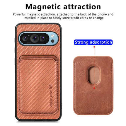 For Google Pixel 9 Pro XL Case Carbon Fiber Leather Back Cover with Detachable Card Bag