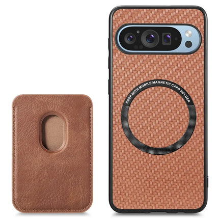 For Google Pixel 9 Pro XL Case Carbon Fiber Leather Back Cover with Detachable Card Bag