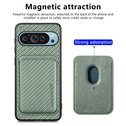 For Google Pixel 9 Pro XL Case Carbon Fiber Leather Back Cover with Detachable Card Bag