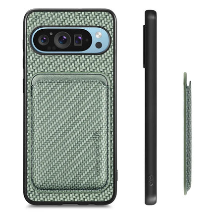 For Google Pixel 9 Pro XL Case Carbon Fiber Leather Back Cover with Detachable Card Bag