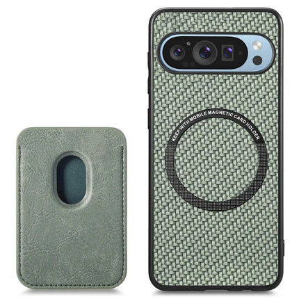 For Google Pixel 9 Pro XL Case Carbon Fiber Leather Back Cover with Detachable Card Bag