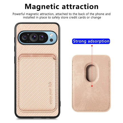 For Google Pixel 9 Pro XL Case Carbon Fiber Leather Back Cover with Detachable Card Bag