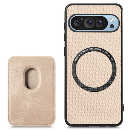 For Google Pixel 9 Pro XL Case Carbon Fiber Leather Back Cover with Detachable Card Bag