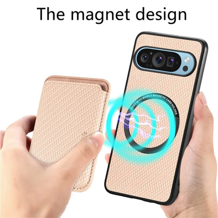 For Google Pixel 9 Pro XL Case Carbon Fiber Leather Back Cover with Detachable Card Bag