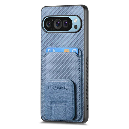 For Google Pixel 9 Pro XL Case Card Holder Carbon Fiber Texture Leather Coated TPU Phone Cover