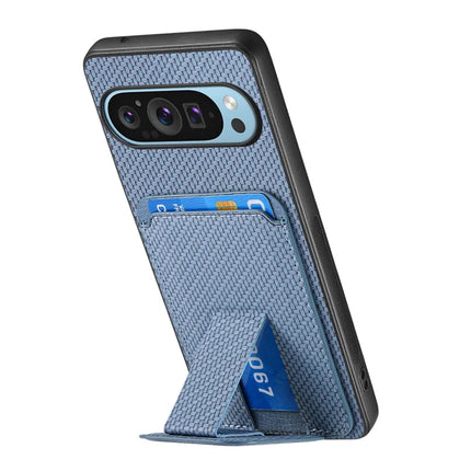 For Google Pixel 9 Pro XL Case Card Holder Carbon Fiber Texture Leather Coated TPU Phone Cover