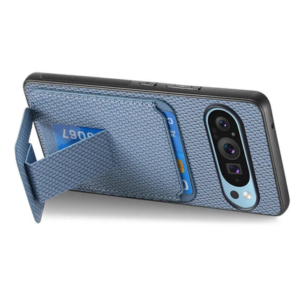 For Google Pixel 9 Pro XL Case Card Holder Carbon Fiber Texture Leather Coated TPU Phone Cover