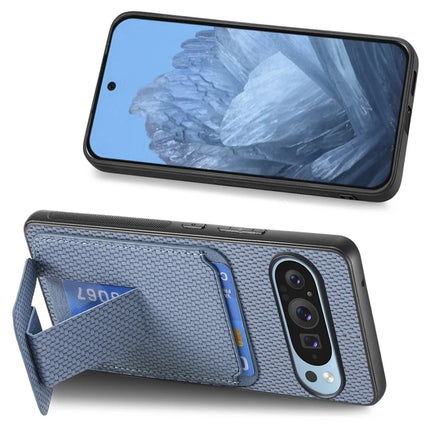 For Google Pixel 9 Pro XL Case Card Holder Carbon Fiber Texture Leather Coated TPU Phone Cover