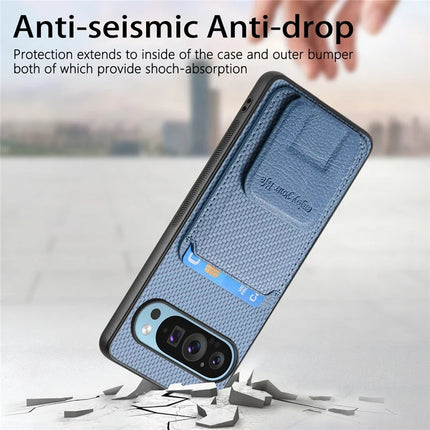 For Google Pixel 9 Pro XL Case Card Holder Carbon Fiber Texture Leather Coated TPU Phone Cover