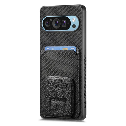 For Google Pixel 9 Pro XL Case Card Holder Carbon Fiber Texture Leather Coated TPU Phone Cover