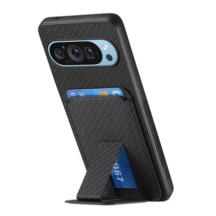 For Google Pixel 9 Pro XL Case Card Holder Carbon Fiber Texture Leather Coated TPU Phone Cover