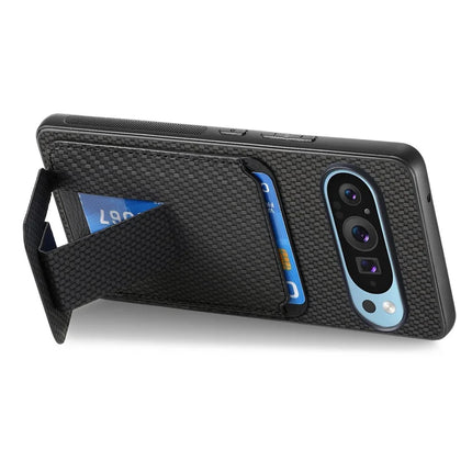 For Google Pixel 9 Pro XL Case Card Holder Carbon Fiber Texture Leather Coated TPU Phone Cover