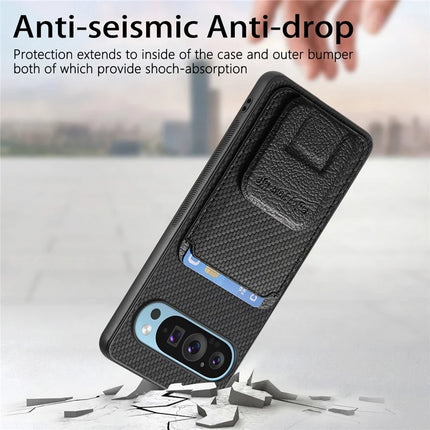 For Google Pixel 9 Pro XL Case Card Holder Carbon Fiber Texture Leather Coated TPU Phone Cover