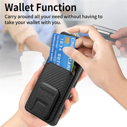 For Google Pixel 9 Pro XL Case Card Holder Carbon Fiber Texture Leather Coated TPU Phone Cover
