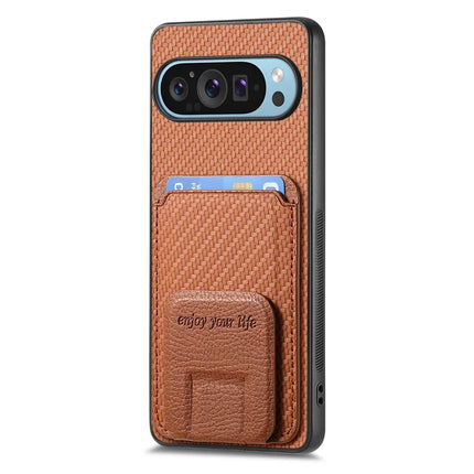 For Google Pixel 9 Pro XL Case Card Holder Carbon Fiber Texture Leather Coated TPU Phone Cover