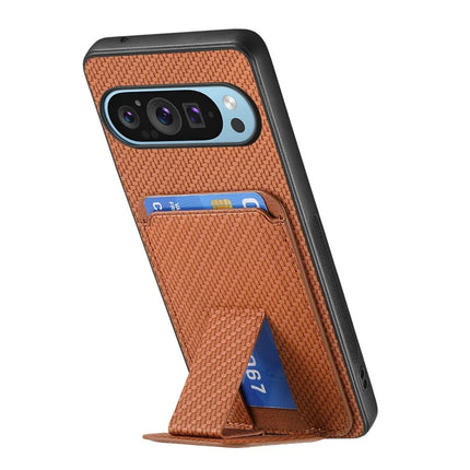 For Google Pixel 9 Pro XL Case Card Holder Carbon Fiber Texture Leather Coated TPU Phone Cover