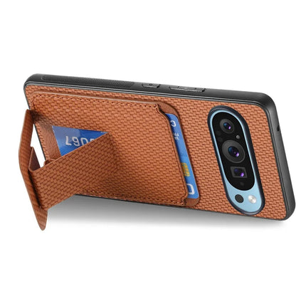 For Google Pixel 9 Pro XL Case Card Holder Carbon Fiber Texture Leather Coated TPU Phone Cover