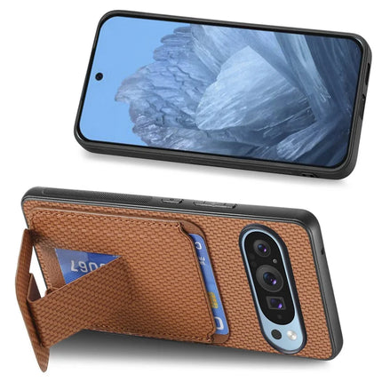For Google Pixel 9 Pro XL Case Card Holder Carbon Fiber Texture Leather Coated TPU Phone Cover
