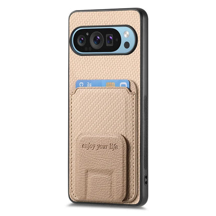 For Google Pixel 9 Pro XL Case Card Holder Carbon Fiber Texture Leather Coated TPU Phone Cover
