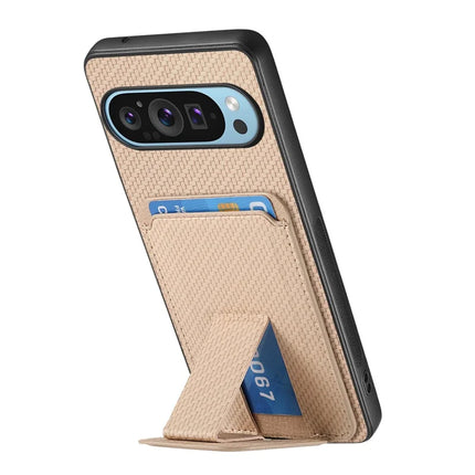 For Google Pixel 9 Pro XL Case Card Holder Carbon Fiber Texture Leather Coated TPU Phone Cover
