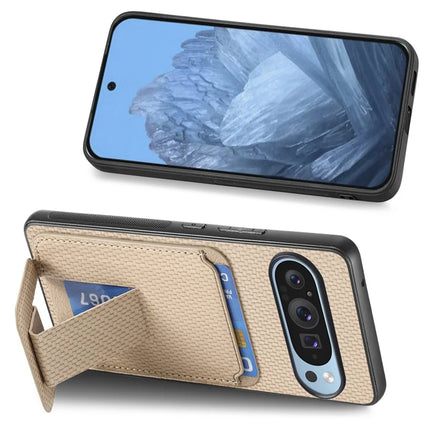 For Google Pixel 9 Pro XL Case Card Holder Carbon Fiber Texture Leather Coated TPU Phone Cover