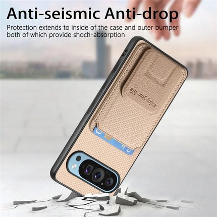 For Google Pixel 9 Pro XL Case Card Holder Carbon Fiber Texture Leather Coated TPU Phone Cover