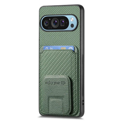 For Google Pixel 9 Pro XL Case Card Holder Carbon Fiber Texture Leather Coated TPU Phone Cover