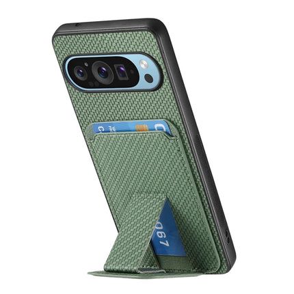 For Google Pixel 9 Pro XL Case Card Holder Carbon Fiber Texture Leather Coated TPU Phone Cover