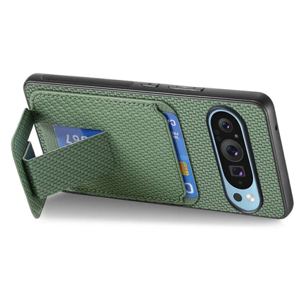 For Google Pixel 9 Pro XL Case Card Holder Carbon Fiber Texture Leather Coated TPU Phone Cover