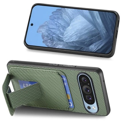 For Google Pixel 9 Pro XL Case Card Holder Carbon Fiber Texture Leather Coated TPU Phone Cover