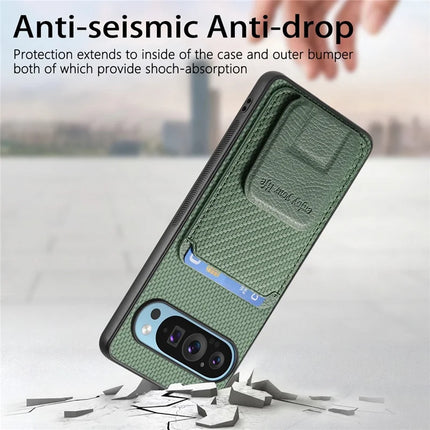 For Google Pixel 9 Pro XL Case Card Holder Carbon Fiber Texture Leather Coated TPU Phone Cover