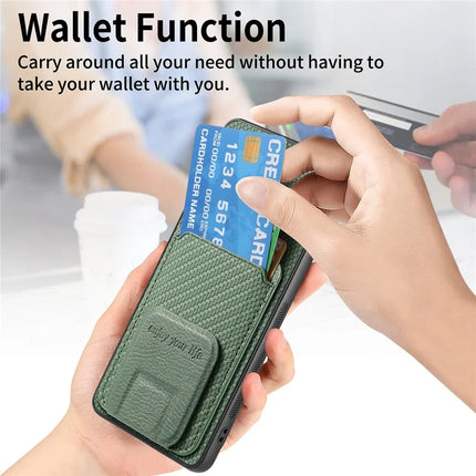 For Google Pixel 9 Pro XL Case Card Holder Carbon Fiber Texture Leather Coated TPU Phone Cover