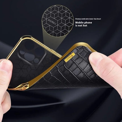 For iPhone 16 Pro Max Case Crocodile Texture Ring Kickstand TPU+Leather Electroplating Phone Cover