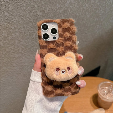 For iPhone 16 Pro Max Case Cute Furry Warm Plush Hard PC Winter Phone Cover