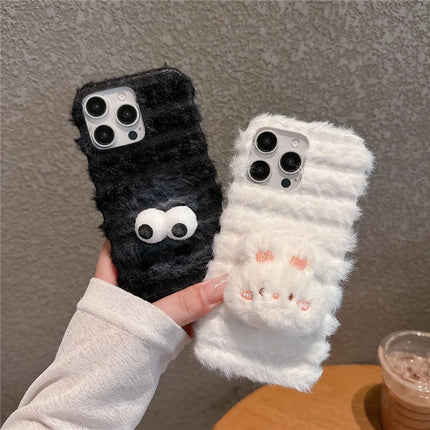 For iPhone 16 Pro Max Case Cute Furry Warm Plush Hard PC Winter Phone Cover
